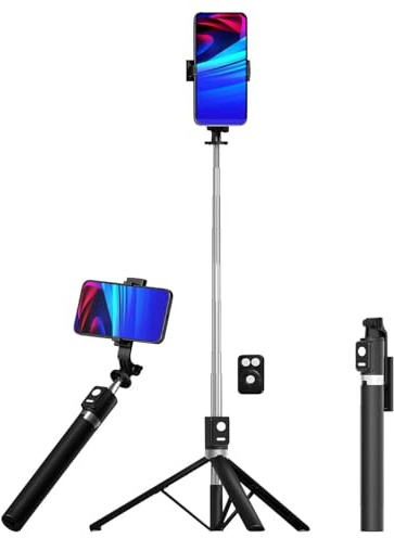 Trépied smartphone et perche à selfie 170 cm avec déclencheur à distance [Somikon]