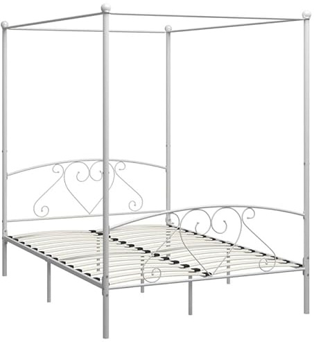 Himmelbett-Gestell Weiß Metall 160x200 cm - Elegantes Bettgestell für Schlafzimmer, stabile Metallkonstruktion, schnelle Montage - Ideal für Moderne Wohnräume