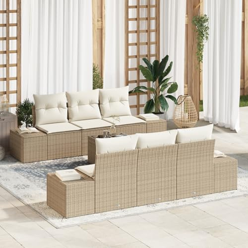 Rantry 7-teiliges Garten Sofa Set mit Kissen Beige Poly Rattan Sofa Im Freien