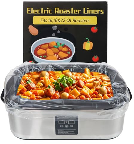 Electric Roaster Liners Disposable 34 x 18 Inch, 16 Count Roasting Oven Liners for 16, 18, 22 Quart Roasters, Plastic Cooking Roaster Bags for Immediate Cleanup