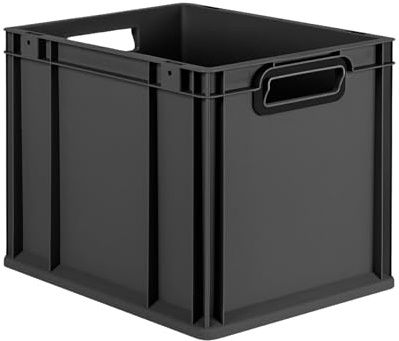 PROREGAL Eurobox NextGen Color | HxBxT 32x30x40cm | 30 Liter | Griffe schwarz offen | Glatter Boden | Schwarz | Eurobehälter, Transportbox, Transportbehälter, Stapelbehälter