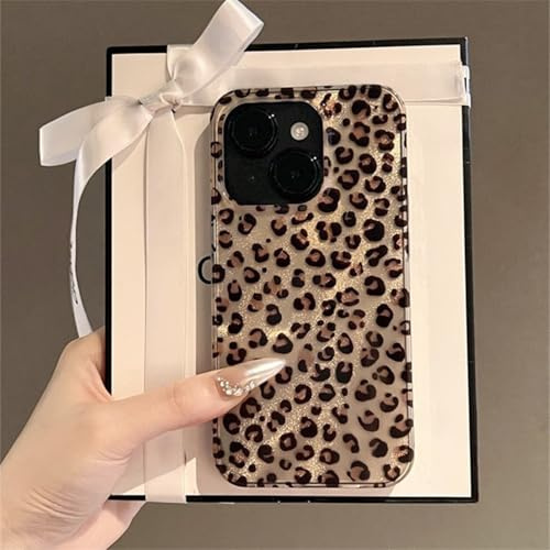 Reownest Kompatibel mit iPhone 15 Plus Hülle, Niedliches Gepard Leopard Muster im Retro-Design, Weiche Glitzer Bling TPU Stoßfeste Schutzhülle Bumper Ästhetische Handyhülle – Gold