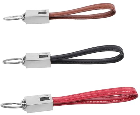 jojofuny Llavero con Cable de Datos Tipo C de Cuero, Paquete de 3 Piezas, Cable USB Carga Rápida Compacto y Portátil para Teléfono y Dispositivos Tipo C en Viajes y Trabajo