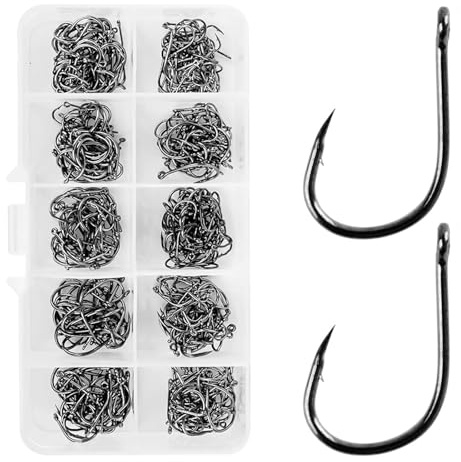 500pcs Circle Fishing Hooks with Plastic Box set, Carbon Steel with Eye Sea Small Fishing Hooks Barb Weedless for Saltwater Freshwater Fishing Accessories,10 Size 3 4 5 6 7 8 9 10 11 12