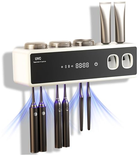 Porte-Brosse à Dents Intelligent avec stérilisation UV et Distributeur Automatique de Dentifrice, Organisateur de Brosse à Dents électrique Mural avec Fonction séchage, Blanc