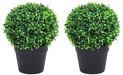 Mokuyary Juego de 2 boj artificiales, con maceta, forma esférica, verde, 27 cm, planta artificial, boj para casa, salón, dormitorio, oficina, jardín, decoración de boda