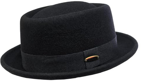 HEYANN Woll Porkpie Hut für Damen und Herren, Vintage Fedora Hüte aus 100% Wollfilz Porkpie-Hut Filzhut, Gentleman Jazz Trilby Hüte für Hochzeiten Partys