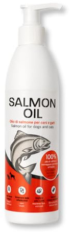 Olio di Salmone per Cani e Gatti 250 ml - 100% Puro Olio di Salmone Norvegese - Ricco di Omega 3 e Omega 6 - Supporto Articolazioni, Cuore e Sistema Immunitario - Pelo Lucido e Pelle Sana