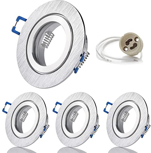 Sweet Led 4x Einbaustrahler GU10 – Aluminium IP44 Spritzwassergeschützt – Ø68mm – Einbaurahmen für Bad & Küche – Deckenspot rund – Ohne Leuchtmittel – Silber gebürstet – 230V