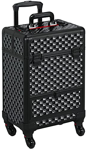 Yaheetech Professional Makeup Case Beauty Trolley Hairdressing Case on Wheels Vanity Case with Drawer Black/Red