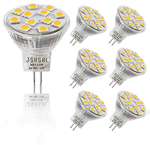 JSVSAL MR11 LED Light Bulbs, G4/GU4/GZ4 Bi-Pin Base,3W Daylight White 5000K,120° Beam Angle, 12V AC/DC, 20W/30W Halogen Bulbs Equivalent,Landscape/Accent/Recessed/Track Lighting, Dimmable,6-Pack