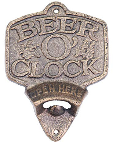Primus PC5802 Wall Mounted Cast Iron Bottle Opener-Rustic Vintage Design (Beer O'Clock)