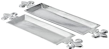 MichaelNoll Tablett Lilie - Servierbrett Servierplatte Aluminium Silber - Serviertablett aus Metall - Silbertablett - Dekotablett - 59 oder 67 cm (67x15x3 cm)