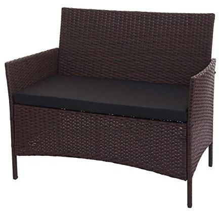 Mendler Poly-Rattan Gartenbank Halden - braun-meliert, Kissen schwarz | Sitzbank, Bank
