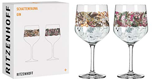 Ritzenhoff 3691002 Verre à gin 700 ml - série Schattenfauna Set N° 2-2 pièces, Leopard & Eule - Made in Germany