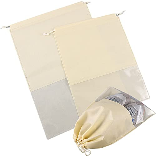 8 Stück Reiseschuhtaschen,Wasserfeste Schuhbeutel mit Transparente Fenster,Kordelzug Shoe Bag Staubdicht Schuhsack Reise für Urlaub Zuhause Kosmetik Unterwäsche Schuhe Reisezubehör,32cm x 44cm Beige