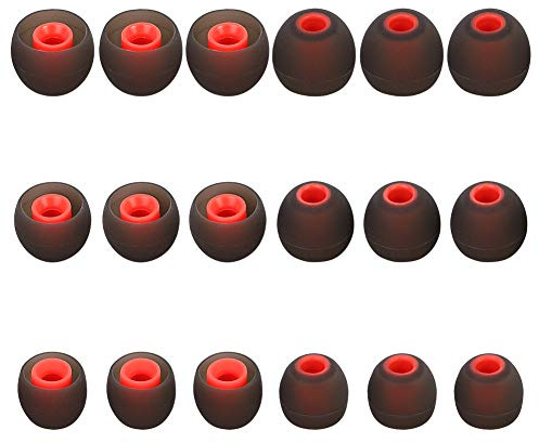 Lot de 9 paires d'embouts de rechange en silicone pour écouteurs intra-auriculaires de 3,8 mm à 5,1 mm, S/M/L, noir/rouge