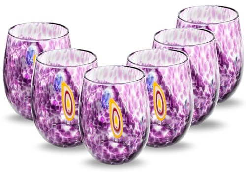 Gocce di Murano Lot de 6 verres à eau travaillés selon la tradition des artisans de Murano, verre soufflé et travaillé à la main, 300 ml - verres à eau, verre arc-en-ciel, pluie