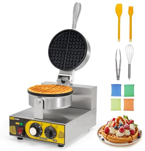 Dyna-Living Commercial Waffle Maker Restaurant, 1200W Professional Waffle Maker Commercial Waffle Iron Non-stick Classic Waffle Machine Electric Waffle Bowl Maker for Home, Hotel