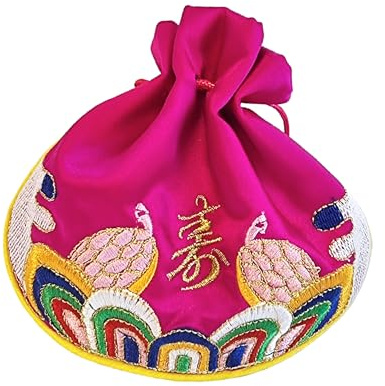 Seoulful Vintage Korean Turtle Blessing Pouch - Traditional Bokjumeoni Lucky Bag with Longevity & Fortune Symbols Embroidered - New Year & Chuseok Gifts (Pink)