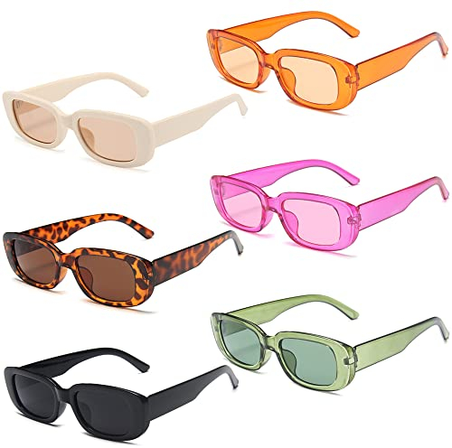 6 Stück Rechteckige Sonnenbrille Damen 90er Vintage Sonnenbrillen Set Retro Lustige Party Brille für Damen Herren