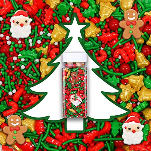 Lukinuo 3.6 Oz Christmas Sprinkles Christmas Cake Toppers Sprinkles Candy Santa Claus Gingerbread Man Red Green Christmas Tree Sprinkle Holiday Sprinkle