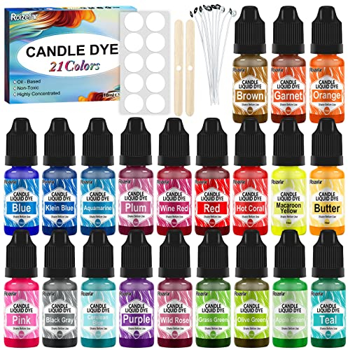 Roizefar Candle Dye - 21 Colours, Candles Dye for Soy Wax, Candle Colour Dyes for Candles Making, Oil-Based Liquid Dyes for Wax Melts, Highly Concentrate for Soy Waxs