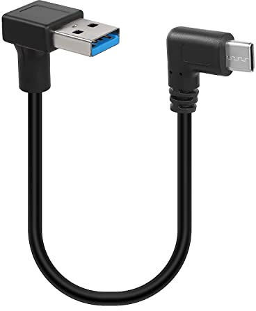 GELRHONR Kurzes USB-C-Kabel, 25 cm, 90 Grad, USB A auf USB Typ C, 18 W, schnelles Laden und Synchronisieren, 5 Gbps für Down Angle-Schwarz
