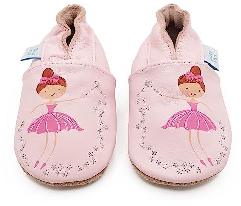 Dotty Fish Krabbelschuhe aus Leder – rutschfeste, weiche Sohle, Barfußgefühl, Lauflernschuhe & Babyschuhe für Mädchen. Rosa Fee Ballerina. 18-24 Monate (23 EU)