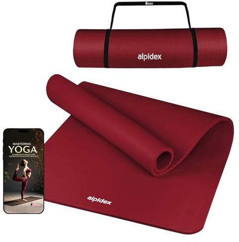 ALPIDEX Tappetino Yoga Spesso 1,5cm 190x100cm Antiscivolo Pilates Bordeaux
