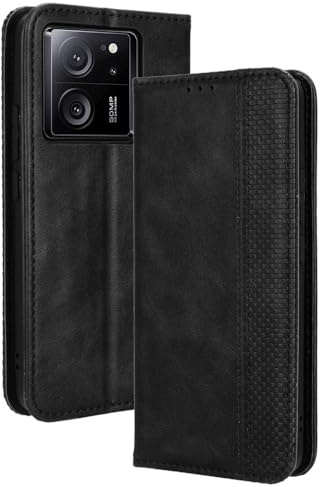 RonRun Xiaomi 13T Pro Hülle Flip PU Leder Magnet Handyhülle mit Wallet Case Klappen Ständer Stoßfest Schutzhülle Kompatible für Xiaomi 13T Pro, schwarz