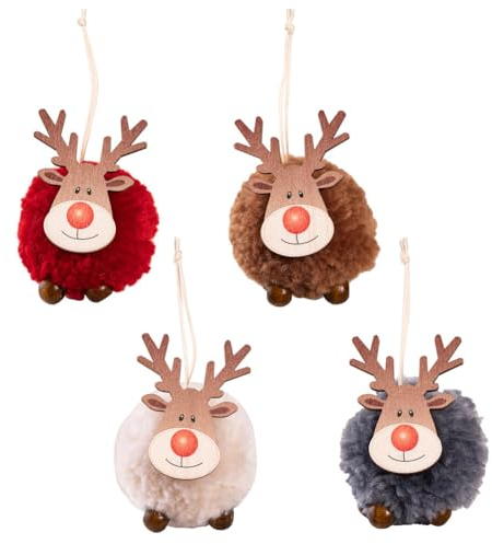 Uposao Weihnachtsschmuck Rentier Weihnachtsanhänger Elch Deko hänge Weihnachtsbaum Tannenschmuck Christbaumschmuck Filz Holz Weihnachtsdeko Verzierung 4 Stück