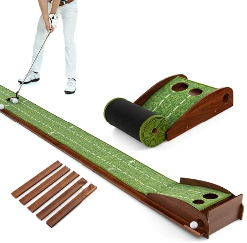 COSTWAY Mini Golf, Alfombra de Putting de Entrenamiento de Golf Interior y Exteriores, 1/2/3 Tamaños De Orificios, Retorno automático de la Bola, 3 Pelotas, Cesped de Minigolf (2 Orificio)