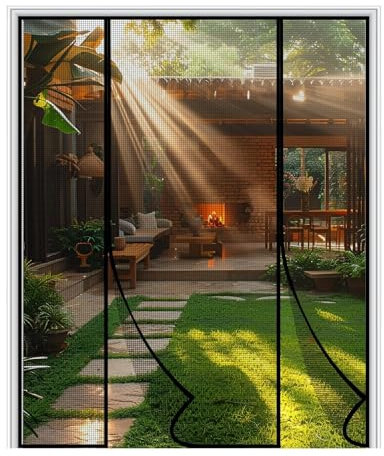 Magnet Fliegengitter Tür, 180×240cm, Doppeltür Fliegenvorhang Ohne Bohren, Insektenschutz Vorhang mit Klettband, Magnetisches Moskitonetz für Balkontür, Terrassentür, Schwarz