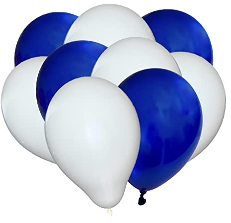 50 Luftballons - 27cm - Blau - Weiß - Naturlatex Luftballons für Geburtstage, Kindergeburtstage, Partys, Hochzeiten und Feste, Luft & Helium geeignet, EU Herstellung