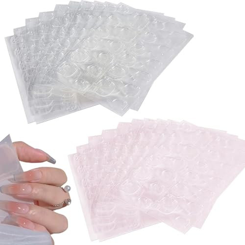QIUMING 30 Blatt 720 Stücke Press On Nails Klebepads Nagelkleber Aufkleber Doppelseitiges Nagel Klebepads Nagelkleber Pads für Nagelstudiozubehör Maniküre Dekoration (transparent + pink)