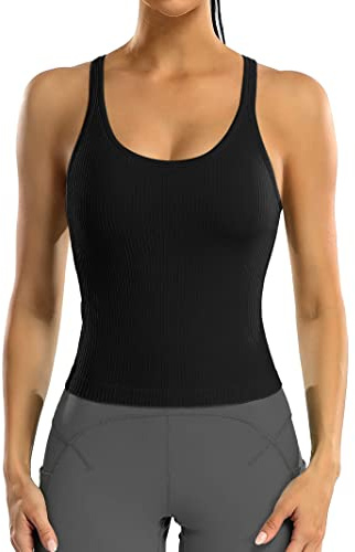 Attraco Damen Sport Tank Top Built-in BH Racerback Ärmelloses Tanktops Workout Crop Top Yoga Oberteile Sommer Fitness Tops Gym Sporttop