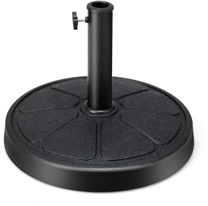 GOPLUS parasollstativ, paraplyställ för paraplystavar 38 mm/48 mm, parasollstativ φ 45 cm, parasollfot 14 kg, marknadsparaplystativ av harts och rostfritt stål, balkongskärmstativ svart