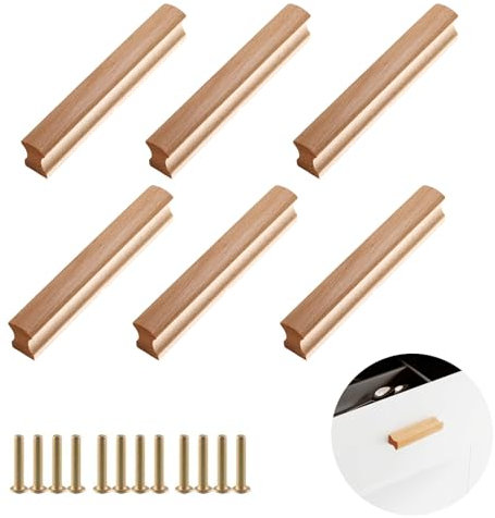 GANILITY Möbelgriffe Holz, 6 Stück Schrankgriffe Holz mit Schrauben, Lochabstand 64 mm, Für Schränke, Bäder, Büros Küchen Frisiertisch, und Verschiedene Schränke Möbel
