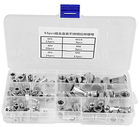 93-teiliges Blindnietmuttern-Set aus Edelstahl 304 Mit Gewindeeinsatz, M3, M4, M5, M6, M8, M10, Nietenmuttern-Sortiment Mit Gewindeeinsatz Und Box