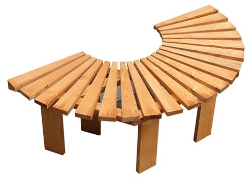 Halbrund Baumbank für Draußen, Gartenbank mit Lattensitz aus Massivholz, Parkbank Terrassenbank