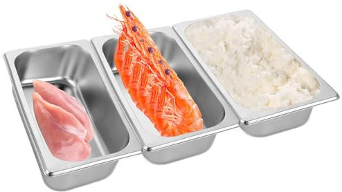 VIDETOL Juego de 3 cuencos para empanar, 32,5 x 17,5 x 6,5 cm, acero inoxidable, bandeja rectangular para chuletas, pescado y carne