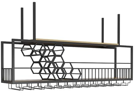 Weinregal Metall Flaschenregal Schmal mit Weinglashalter Wine Rack Weinschrank Hausbar Barschrank Weinständer mit Glas Regal Getränke Regal Bar Regal Wand für Esszimmer Wohnzimmer Küche(Nero,90cm)