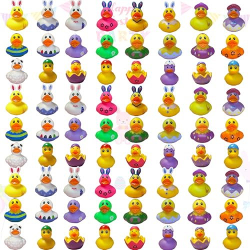 48PCS Easter Rubber Ducks in Bulk Mini Rubber Ducks Easter Basket Stuffers Ducks for Kids Baby Bath Toys Party Favor