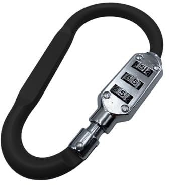 Paluplus Moschettone con Combinazione di Sicurezza a 3 Cifre, misura 6x10,5 cm, Lucchetto a codice a forma di D, Adatto per Bici, Valigie, Zaini da Viaggio -001F (Nero)