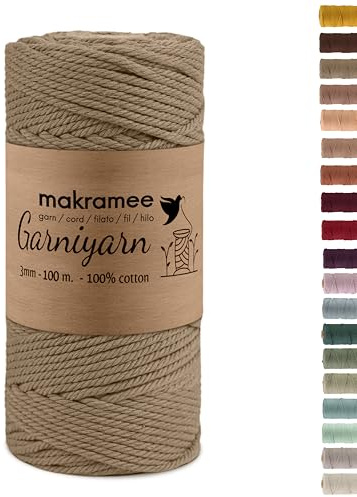 GarniYarn Filato per Macramè in 100% Cotone, Spessore 3 mm, Conformità Oeko-Tex 100, Cordoncino per Decorazioni, Piante Sospese e Fai da Te, Colore Latte, 100 m