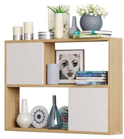 GLigeT Bücherregal Hängendes Wand-Bücherregal mit Vier Gittern, Holz mit Schranktür, Schlafzimmer-Organizer-Regal, Küchen- und Wohnzimmer-Aufbewahrungsregal Bücherturm(L100xW24xH65 cm)