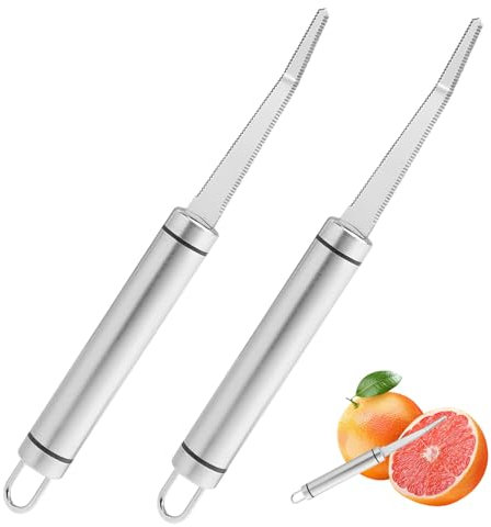 2er-Pack Grapefruitmesser,Grapefruit Löffel,Orangenschäler,Zestenreißer,Kiwi Löffel,Gebogenes Grapefruitmesser Aus Edelstahl Mit Wellenschliff,Obstmesser Mit Wellenschliff,Für Orangen Pampelmusen