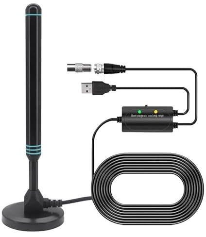 Digitale TV-Antennes, Großer Reichweite und 360° Empfang DVBT2 Antenne, TV-Innen und Außenantenne mit Signalverstärker und Magnetischer Unterstützungsbasis, Tragbare TVs-Antennes Passend für 4K/1080P
