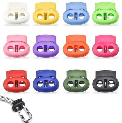 COYUN 12 Stück Kordelstopper 2 Loch, Kordel Stopper, Farben Schlösser für Kordel 5 mm, Schnur Rutsche, Schnürsenkel Kordelstopper für das Camping, Wandern, den Sport, Rucksäcke, Ersatzschnürsenkel